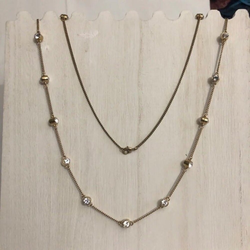 Long Gold Tone Rhinestone Accent Necklace